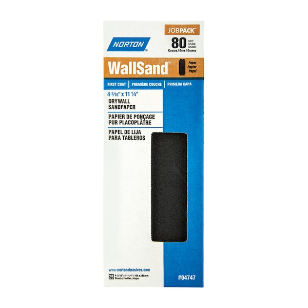 Norton Abrasives Norton WallSand 11-1/4 in. L X 4-3/16 in. W 80 Grit Silicon Carbide Drywall Sandpaper 25 pk 7660704747 - main